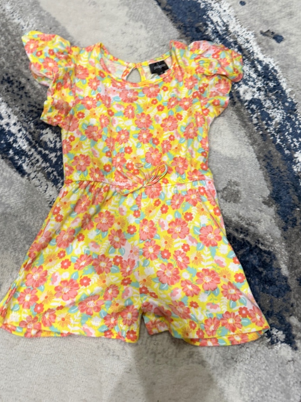 Picapino Girls 3T Yellow Floral Flutter Sleeve Romper